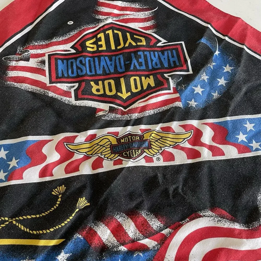 HARLEY DAVIDSON BANDANA DOUBLE BAR & SHIELD USA FLAG VINTAGE MADE IN USA 22